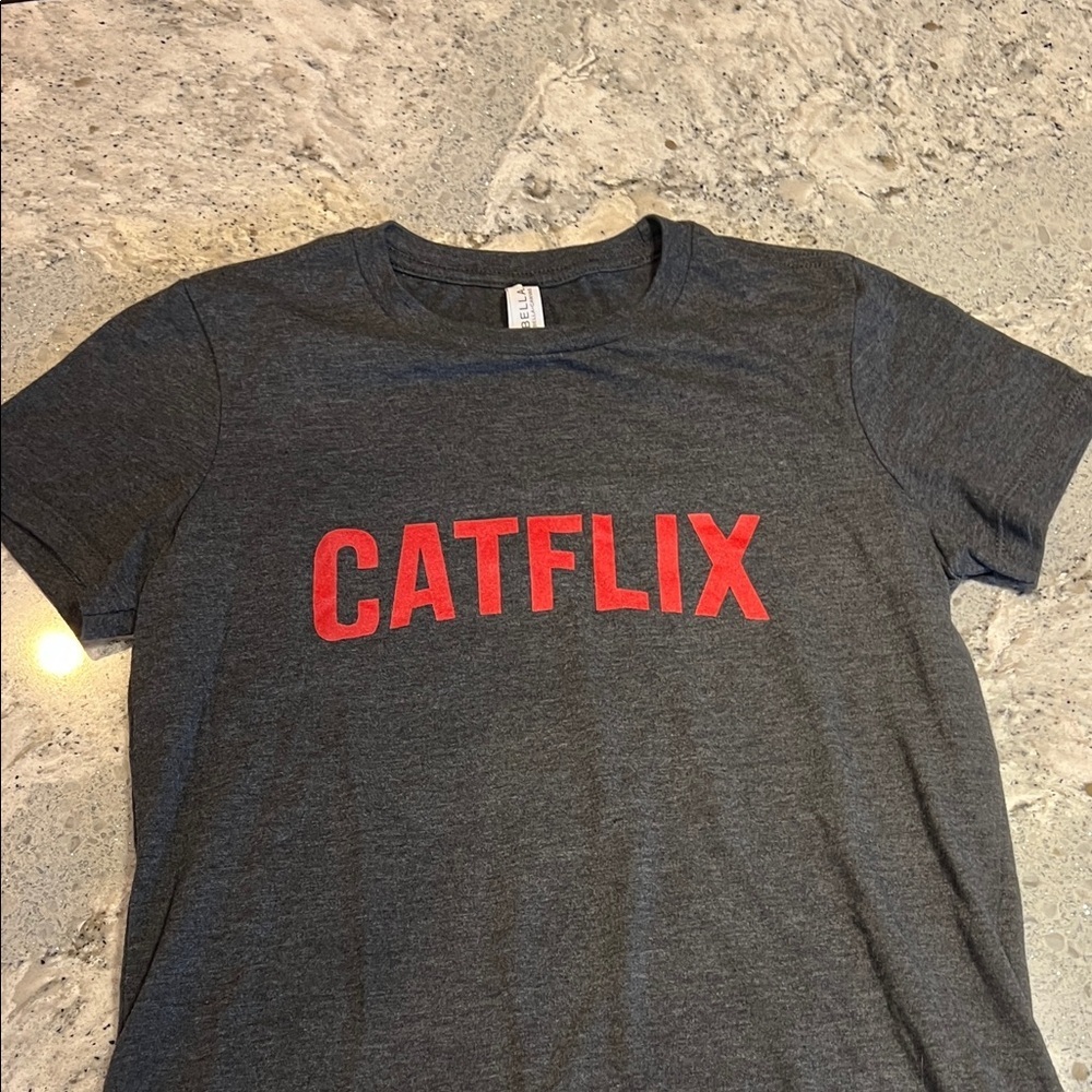 Bella Canvas Heather Charcoal Crewneck CATFLIX Tee Size L (runs small)